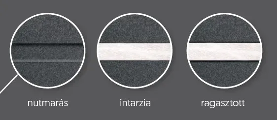 Nútmarás, intarzia és ragasztott díszcsík összehasonlítása