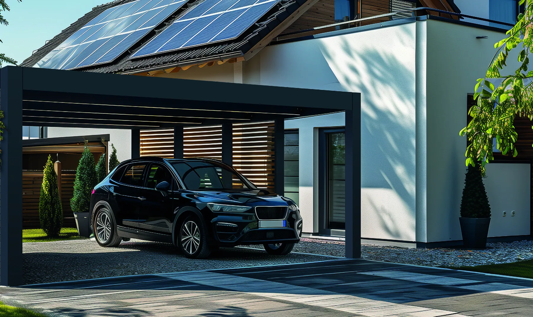 Modern alumínium carport gépkocsi felett